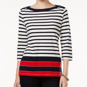 Tommy Hilfiger Striped Top Shirt 3/4 Sleeve Cotton XL White Red Blue
